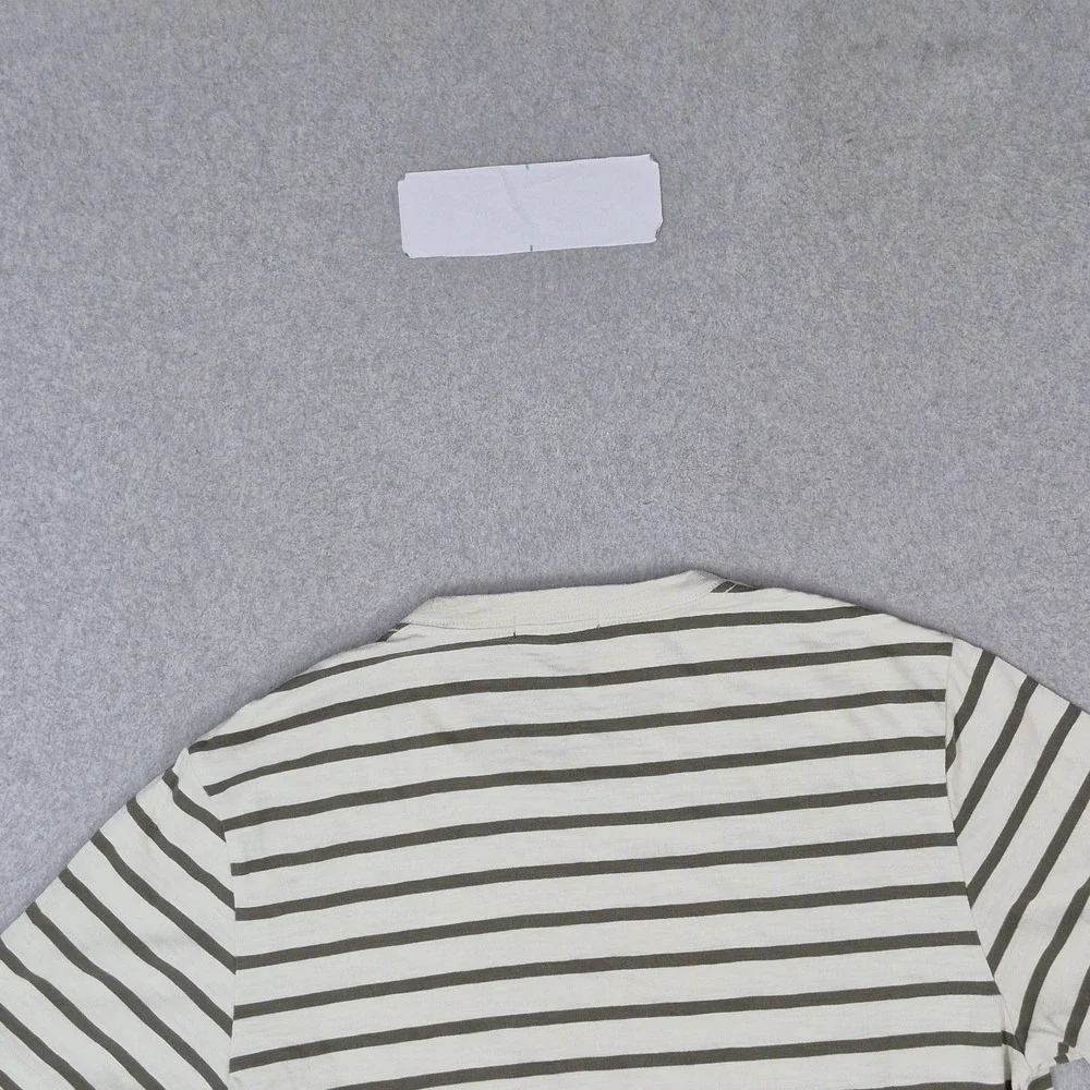 True Religion Men Shirt M White Striped Spellout Logo Short Sleeve